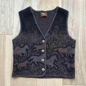 VTG Vintage 80s 90s Boiled Wool Western Wild Horses Vest